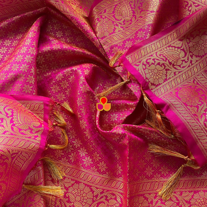 anokherang Dupattas Pink Banarsi Silk Stole