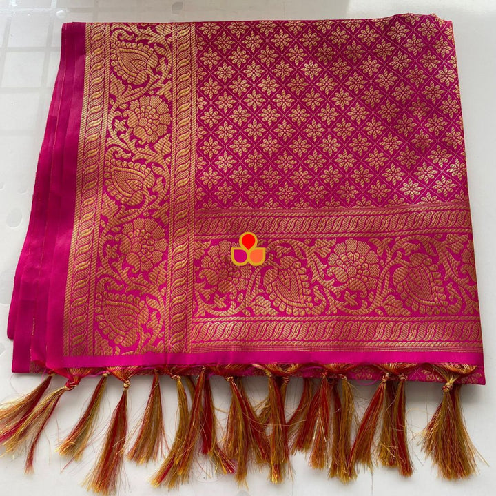 anokherang Dupattas Pink Banarsi Silk Stole