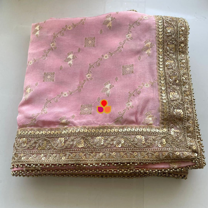 anokherang Dupattas Pink Charm Banarsi Embroidered Dupatta