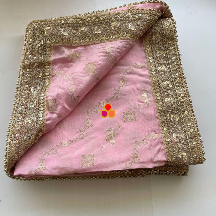 anokherang Dupattas Pink Charm Banarsi Embroidered Dupatta