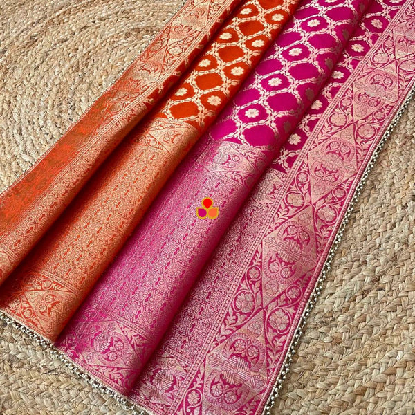 anokherang Dupattas Pink Orange Meera Festive Banarasi Georgette Dupatta