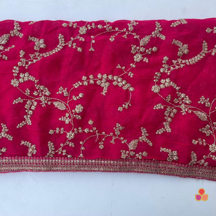 anokherang Dupattas Pink Regal Zari Embroidered Chinnon Dupatta