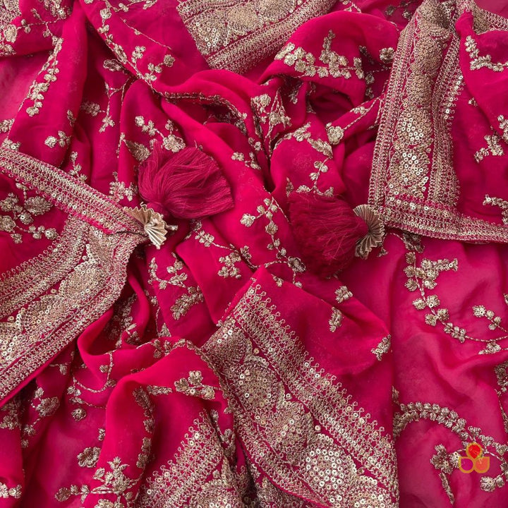 anokherang Dupattas Pink Regal Zari Embroidered Chinnon Dupatta