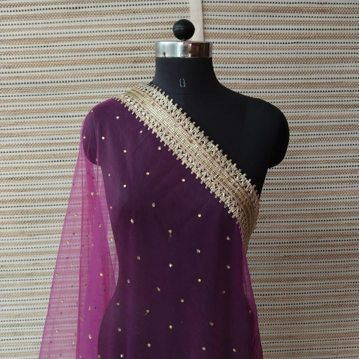 anokherang Dupattas Plum Wine Net Stone Dupatta