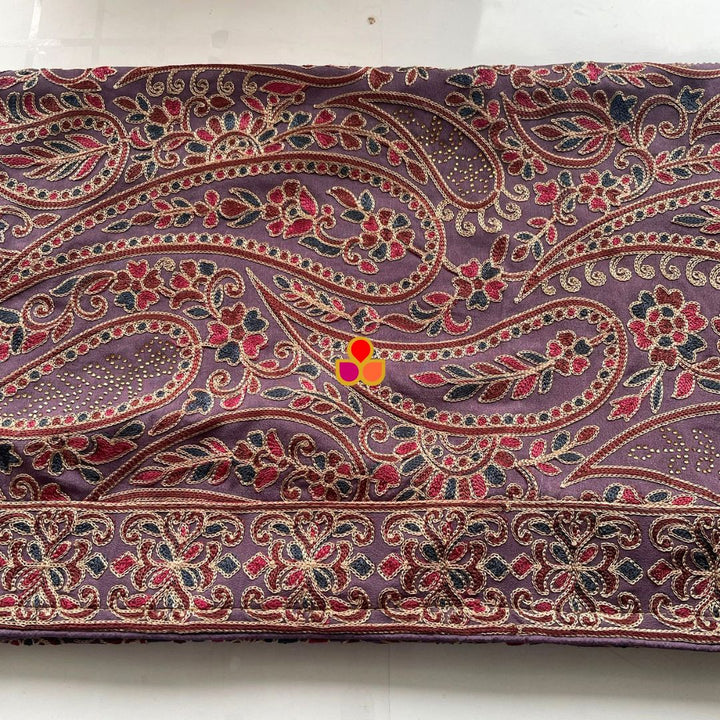 anokherang Dupattas Purple Ethnic Paisley Motif Kashmiri Silk Dupatta