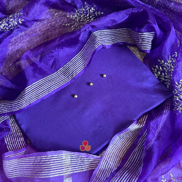 anokherang Dupattas Purple Festive Silk Unstitched Suit with Organza Dupatta