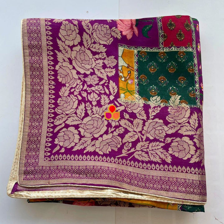 anokherang Dupattas Purple Printed Silk Zari Dupatta