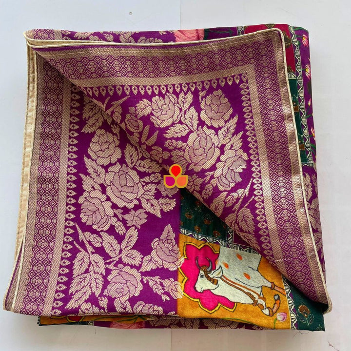 anokherang Dupattas Purple Printed Silk Zari Dupatta