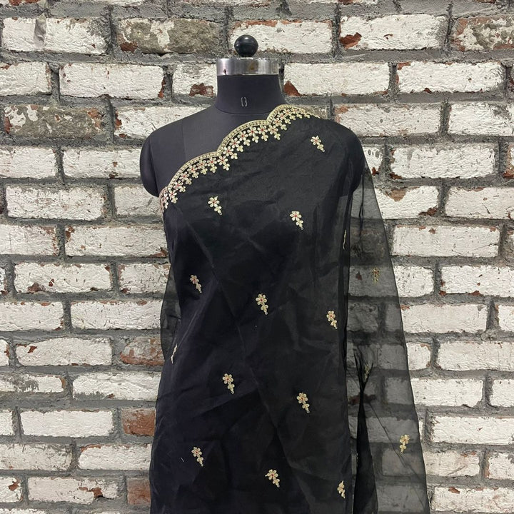 anokherang Dupattas Radiant Black Gotta Patti Organza Scalloped Dupatta