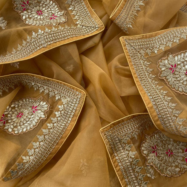 anokherang Dupattas Radiant Mustard Gotta Patti Motif Organza Dupatta