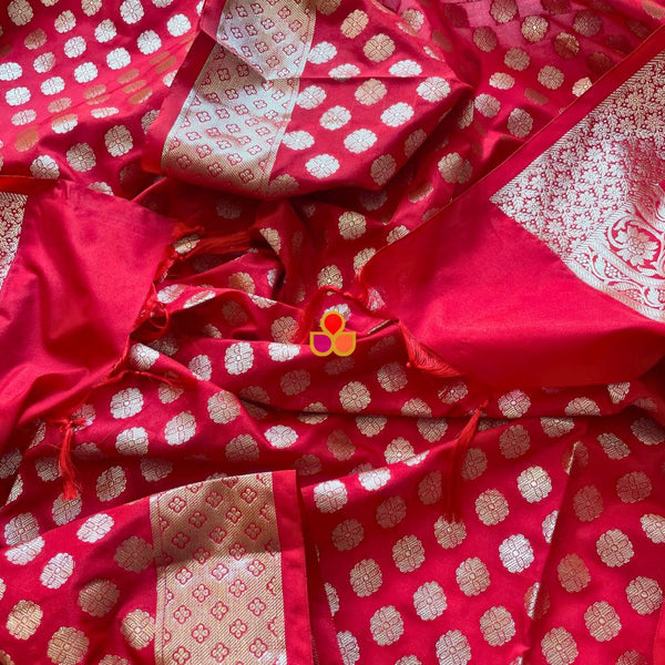 anokherang Dupattas Red Banarasi Silk Dupatta