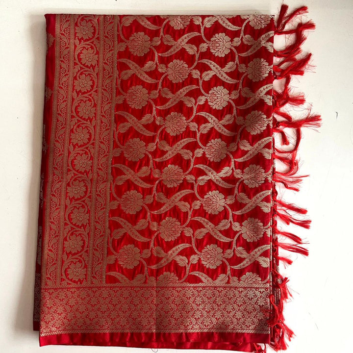 anokherang Dupattas Red Banarasi Silk Dupatta