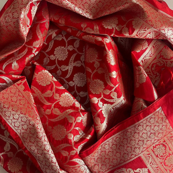 anokherang Dupattas Red Banarasi Silk Dupatta