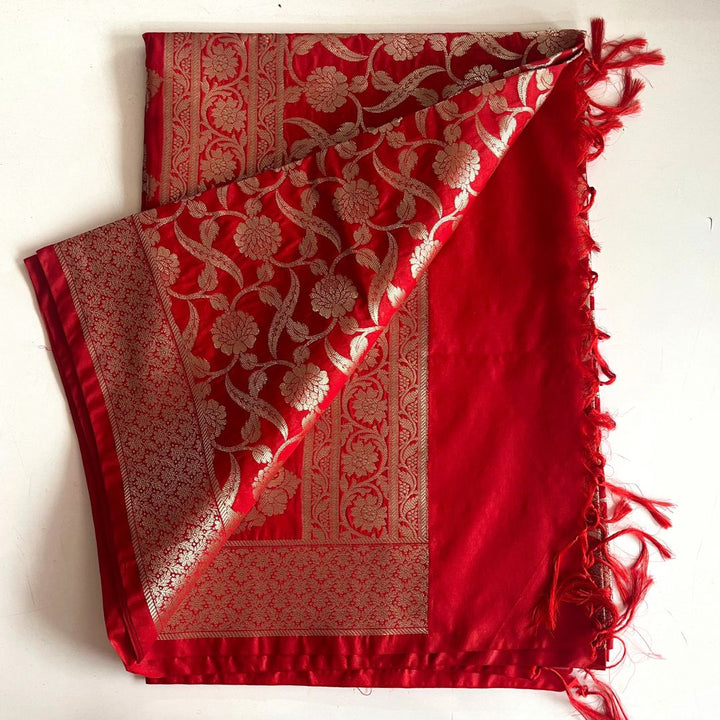 anokherang Dupattas Red Banarasi Silk Dupatta