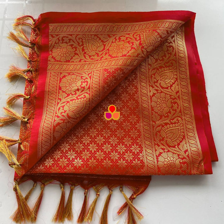 anokherang Dupattas Red Banarsi Silk Stole