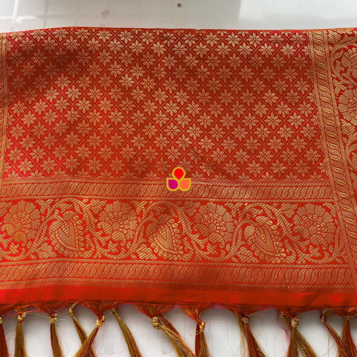 anokherang Dupattas Red Banarsi Silk Stole