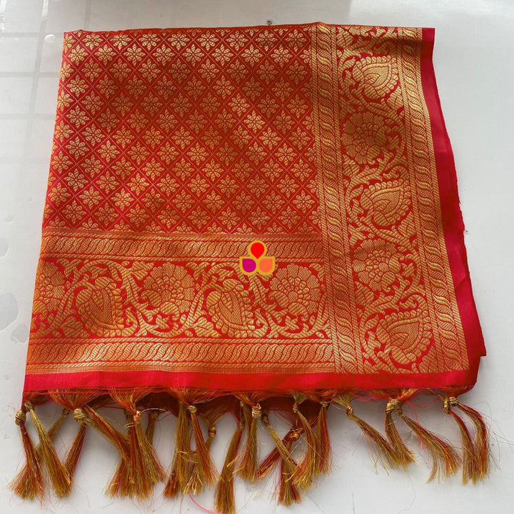 anokherang Dupattas Red Banarsi Silk Stole