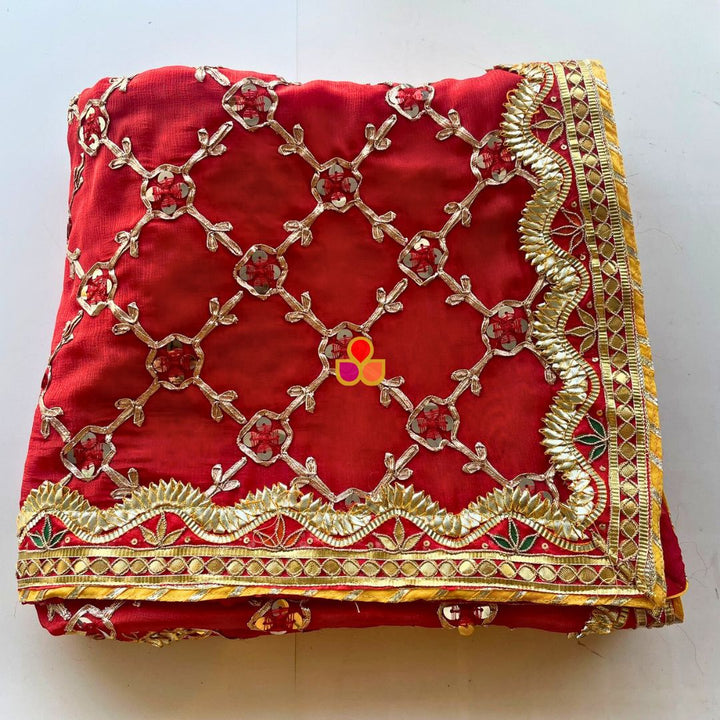 anokherang Dupattas Red Bani Thani Floral Gotta Patti Dupatta