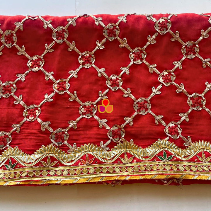 anokherang Dupattas Red Bani Thani Floral Gotta Patti Dupatta