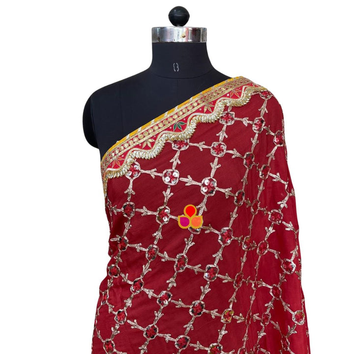 anokherang Dupattas Red Bani Thani Floral Gotta Patti Dupatta