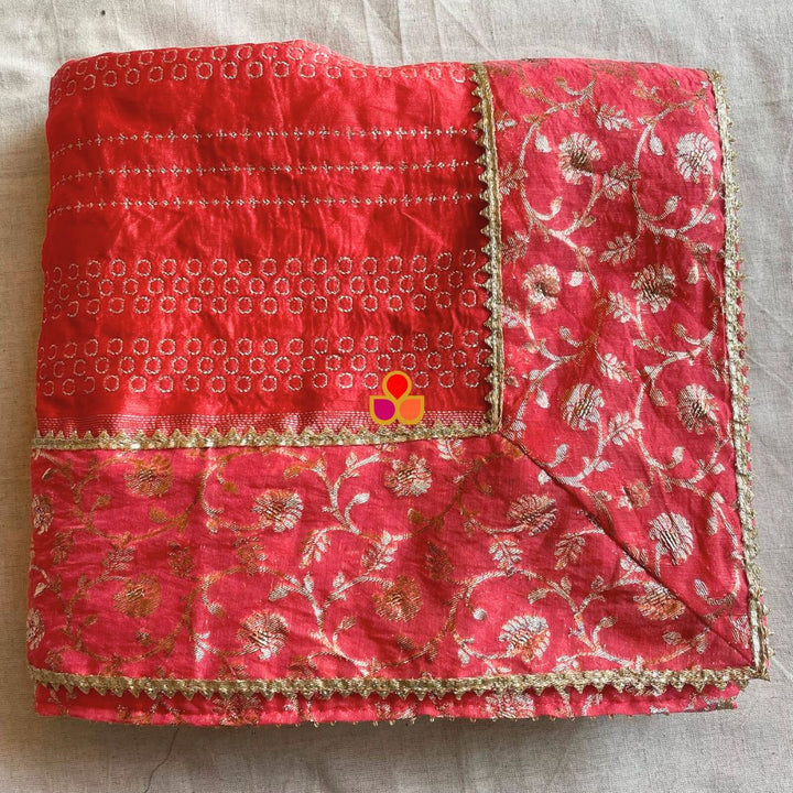 anokherang Dupattas Red Coral Embroidered Organza Dupatta