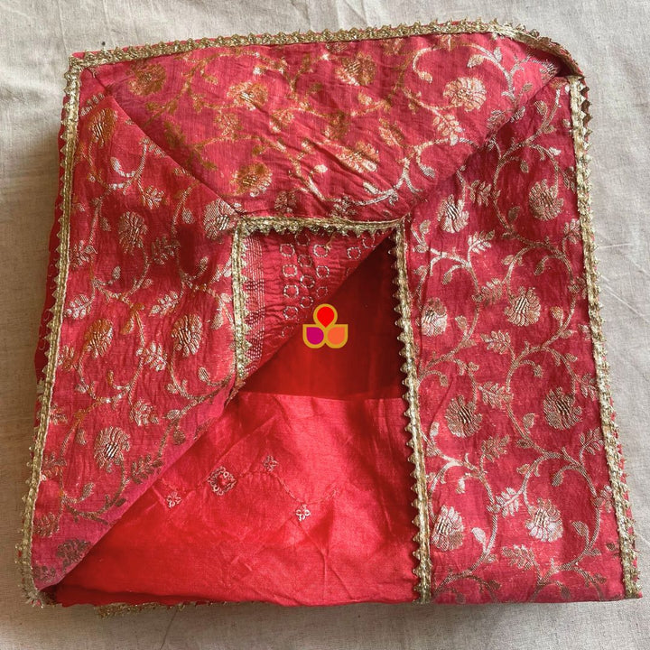 anokherang Dupattas Red Coral Embroidered Organza Dupatta