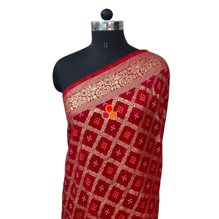 anokherang Dupattas Red Festive Banarasi Bandhej Georgette Dupatta