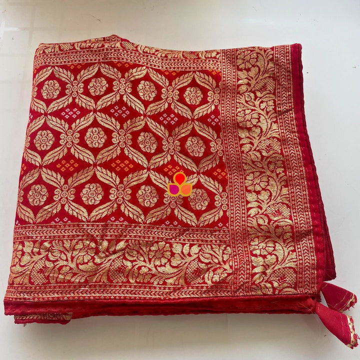 anokherang Dupattas Red Festive Banarasi Bandhej Georgette Dupatta