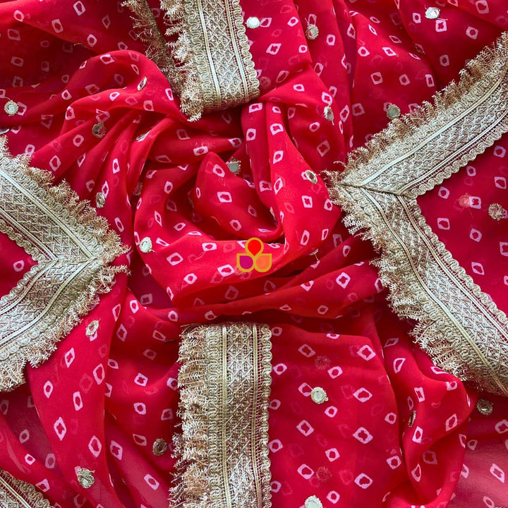 anokherang Dupattas Red Georgette Bandhani Dupatta