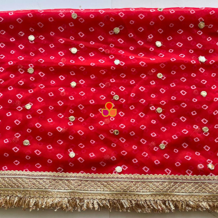 anokherang Dupattas Red Georgette Bandhani Dupatta