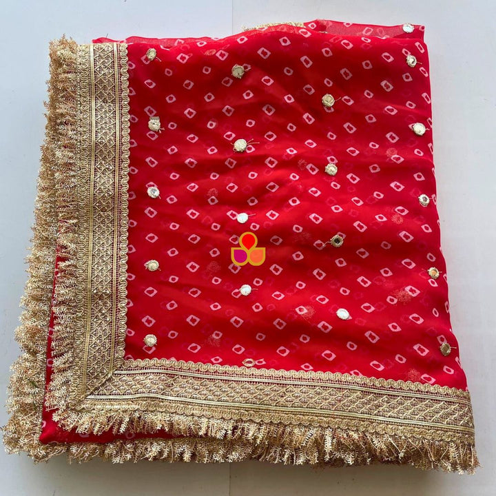 anokherang Dupattas Red Georgette Bandhani Dupatta