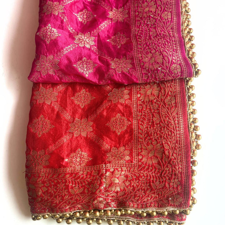 anokherang Dupattas Red Pink Meera Festive Banarasi Silk Dupatta