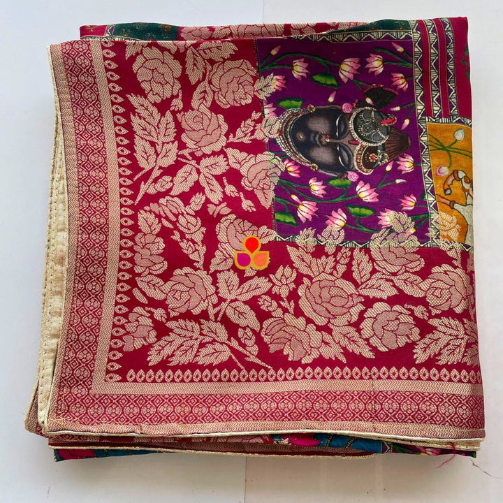 anokherang Dupattas Red Printed Silk Zari Dupatta