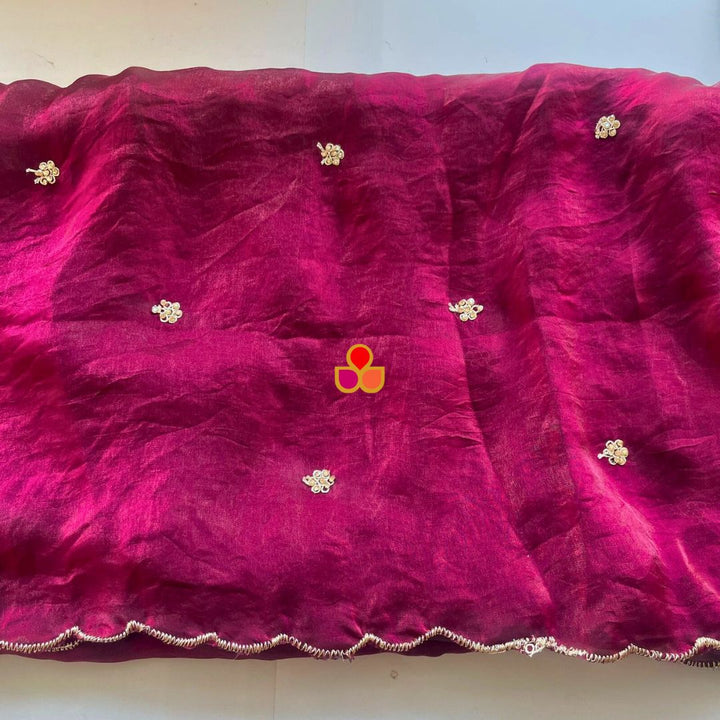 anokherang Dupattas Resham Wine Tissue Embroidered Organza Dupatta