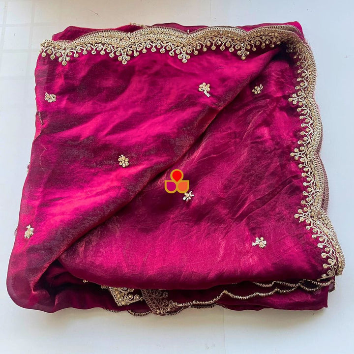 anokherang Dupattas Resham Wine Tissue Embroidered Organza Dupatta