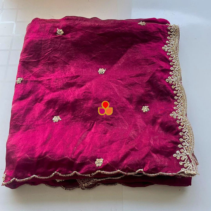 anokherang Dupattas Resham Wine Tissue Embroidered Organza Dupatta