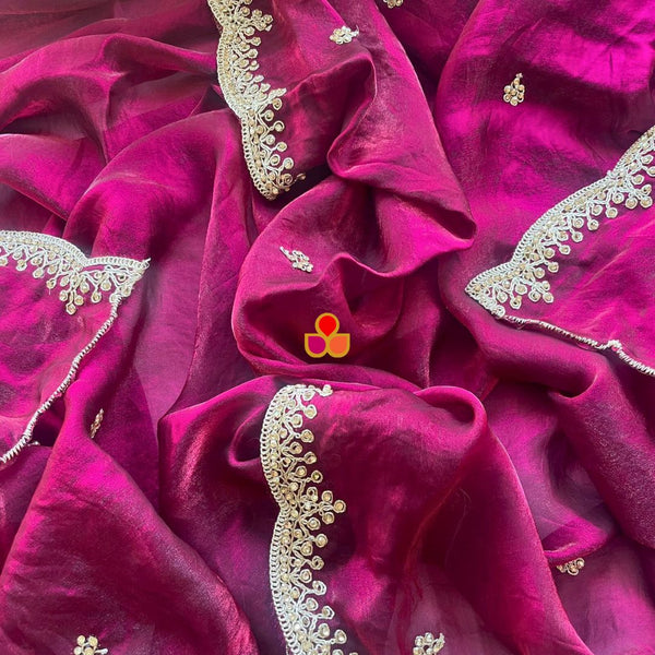 anokherang Dupattas Resham Wine Tissue Embroidered Organza Dupatta