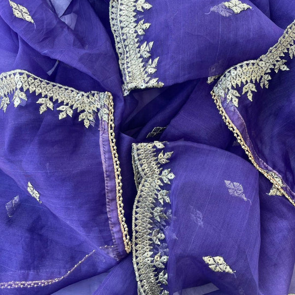 anokherang Dupattas Royal Purple Delight Zari Embroidered Organza Dupatta