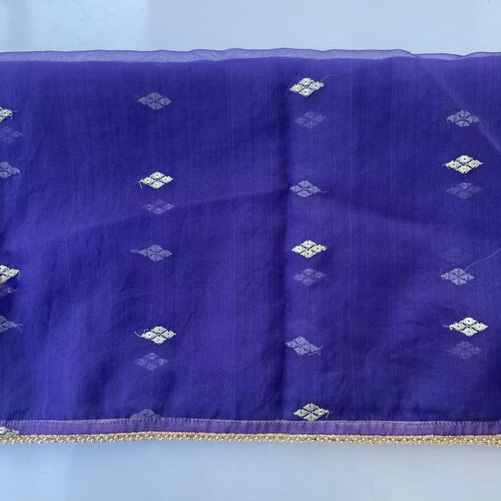 anokherang Dupattas Royal Purple Delight Zari Embroidered Organza Dupatta