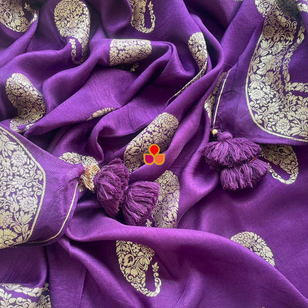 anokherang Dupattas Ruby Purple Banarasi Silk Dupatta