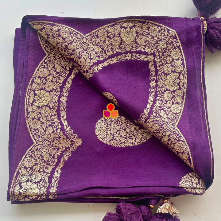 anokherang Dupattas Ruby Purple Banarasi Silk Dupatta