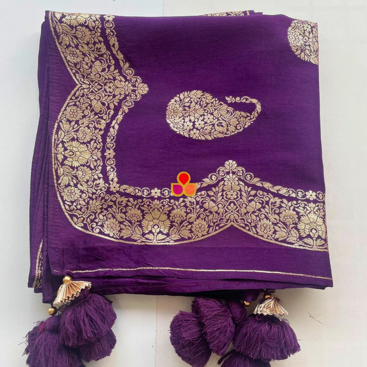 anokherang Dupattas Ruby Purple Banarasi Silk Dupatta