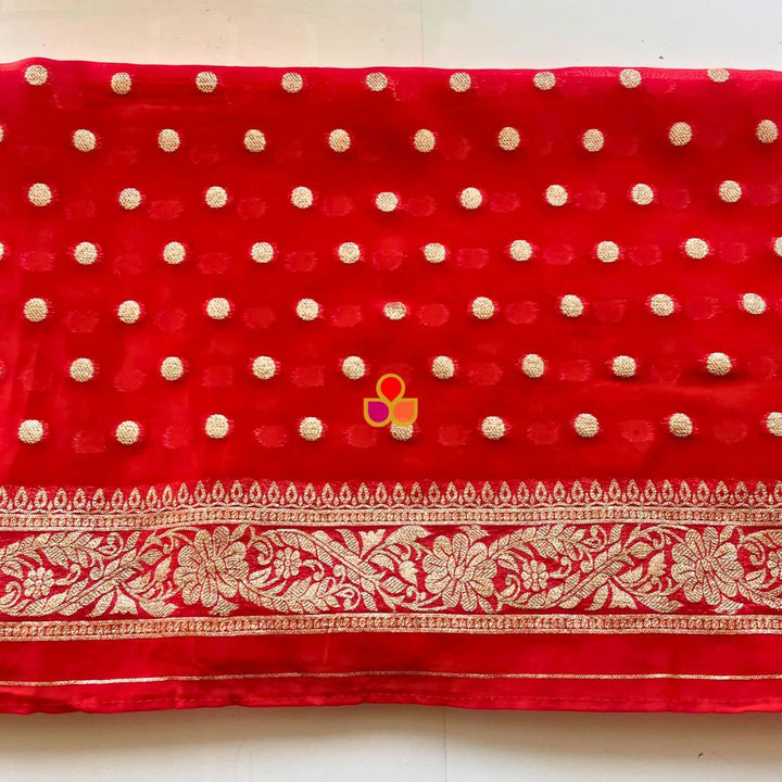 anokherang Dupattas Ruby Red Banarasi Silk Dupatta