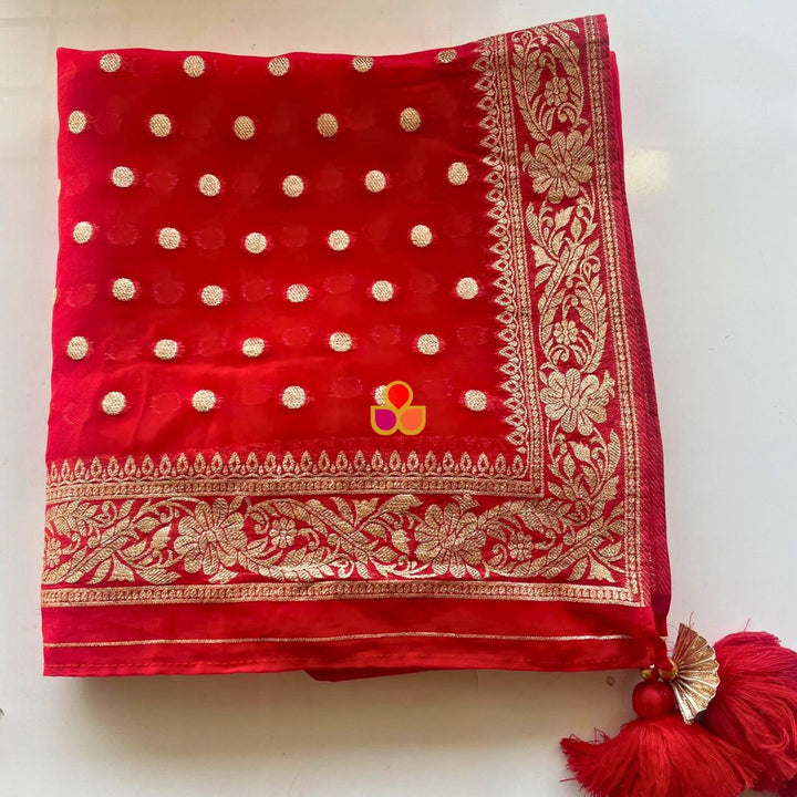 anokherang Dupattas Ruby Red Banarasi Silk Dupatta