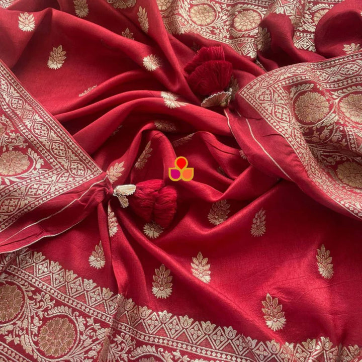 anokherang Dupattas Ruby Red Silk Unstitched Suit with Silk Dupatta