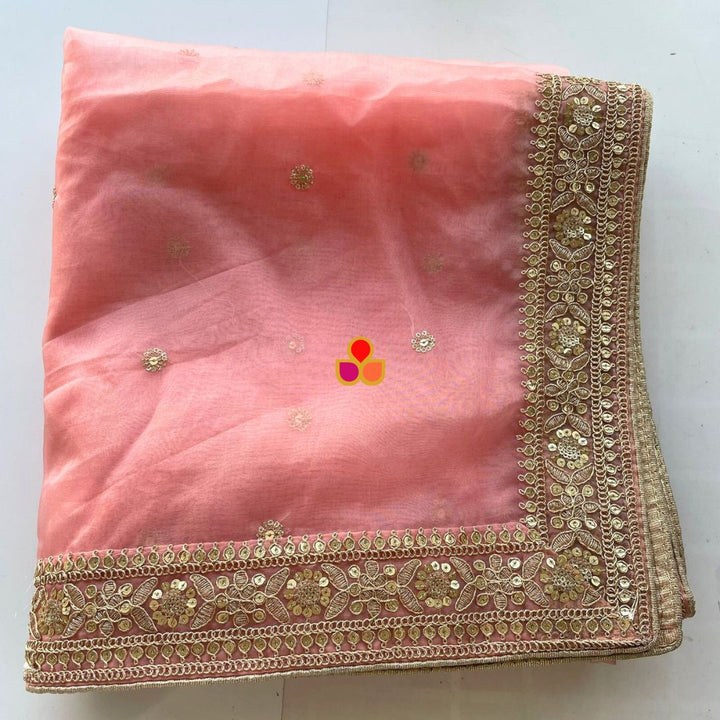 anokherang Dupattas Shama Blush Pink Embroidered Organza Dupatta