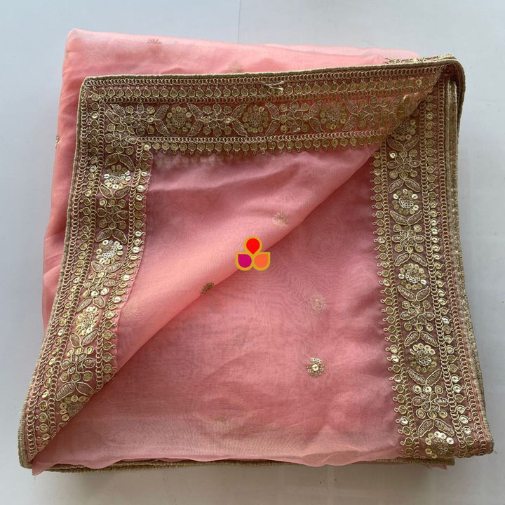 anokherang Dupattas Shama Blush Pink Embroidered Organza Dupatta