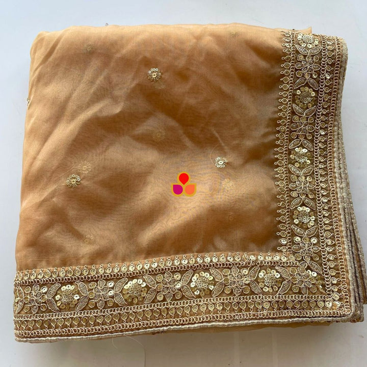 anokherang Dupattas Shama Gold Embroidered Organza Dupatta