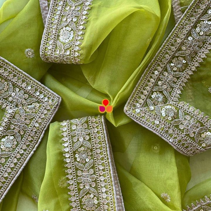 anokherang Dupattas Shama Green Embroidered Organza Dupatta