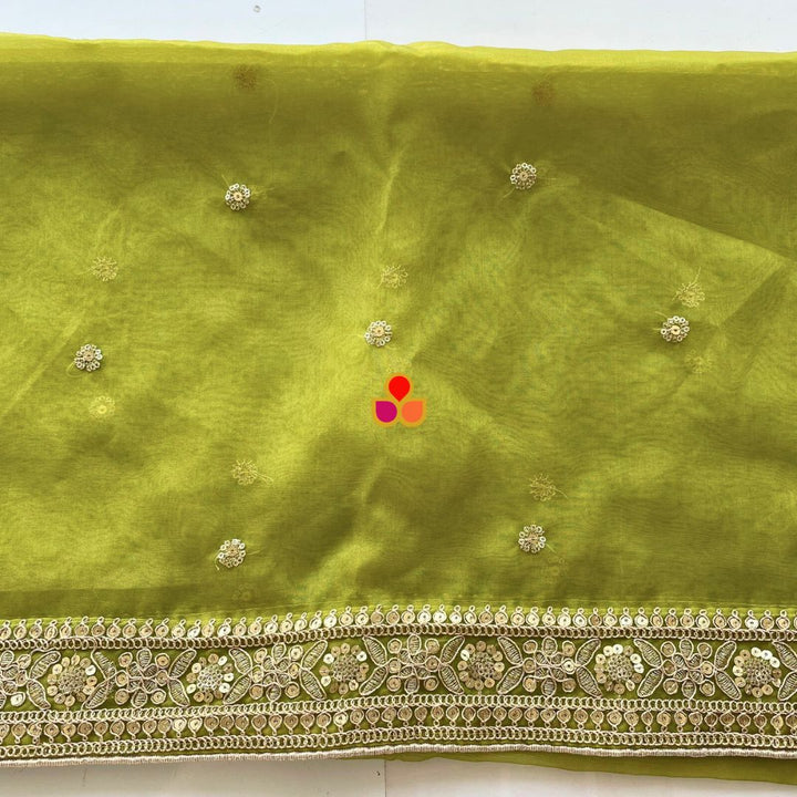 anokherang Dupattas Shama Green Embroidered Organza Dupatta